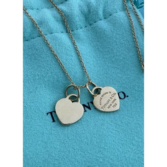 Return Tiffany & Co. 18k Gold MINI Double Heart Tag Pendant Necklace 18” READ - Picture 9 of 12